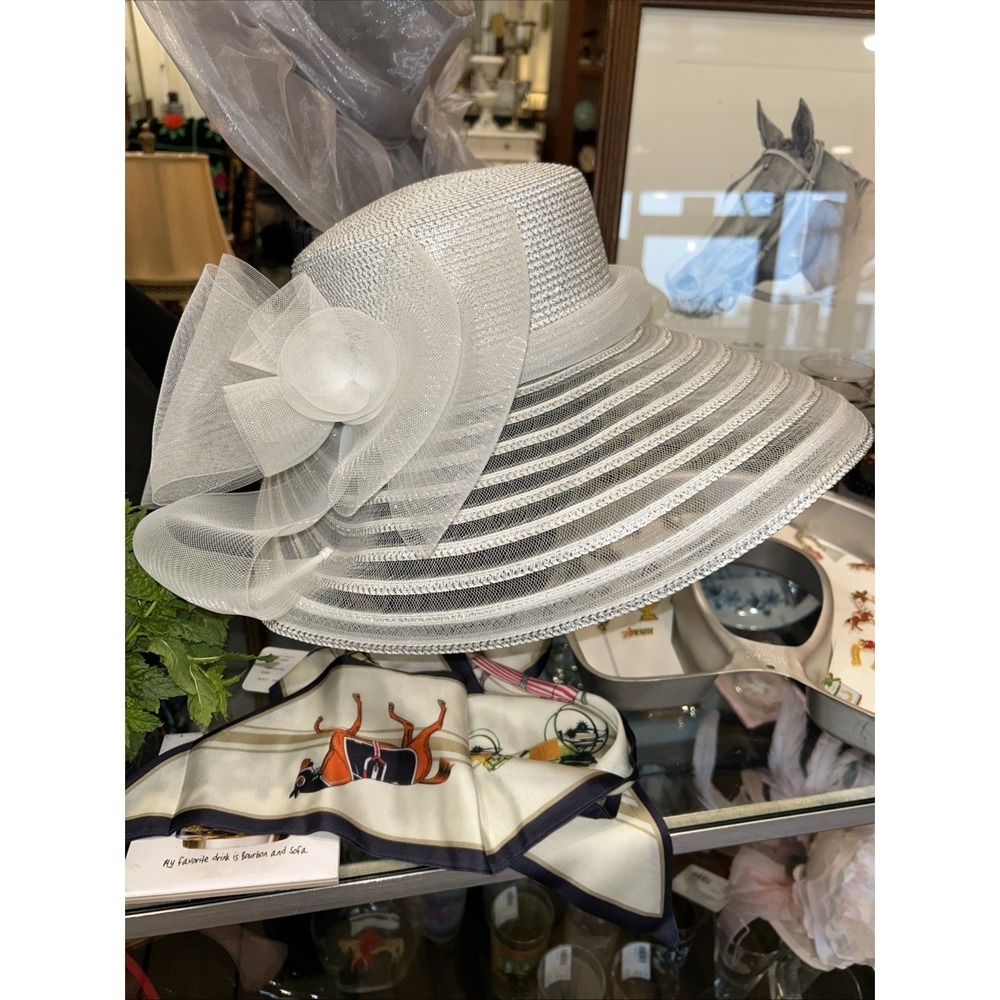 Fine Millinery By August Women's Derby Church Hat Gray Silver Wide Band Sparkle